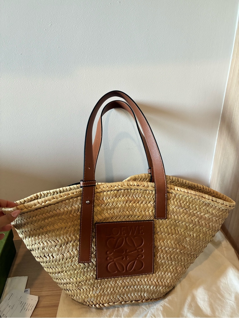 Loewe Natural Straw Tote with Tan Leather Trim
